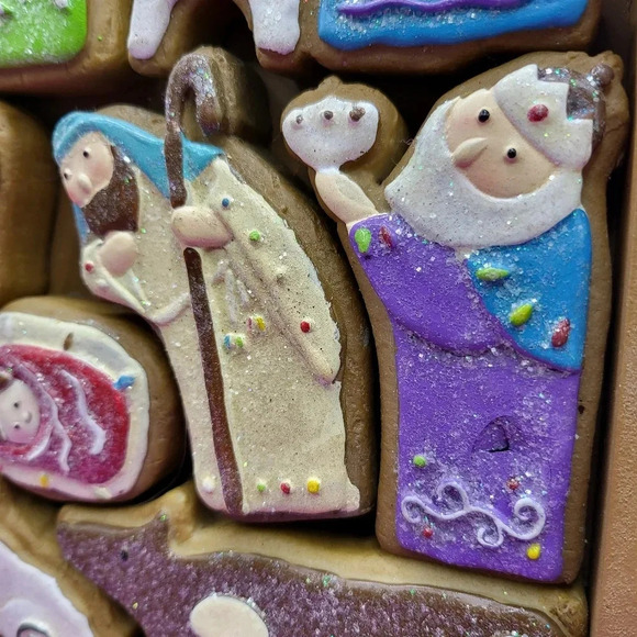 Nativity Scene Christmas Decor Glittery 11 inch Angel Jesus Sheep Shepherd - Picture 3 of 5